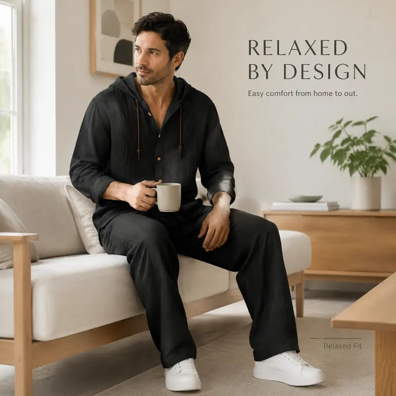 Men's Linen Hooded Two-Piece Set