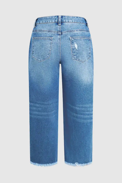 🔥 4 FOR ONLY $26.99! Women’s Mid-Waist Straight Leg Crop Jeans – Washed Ripped Raw Hem Denim