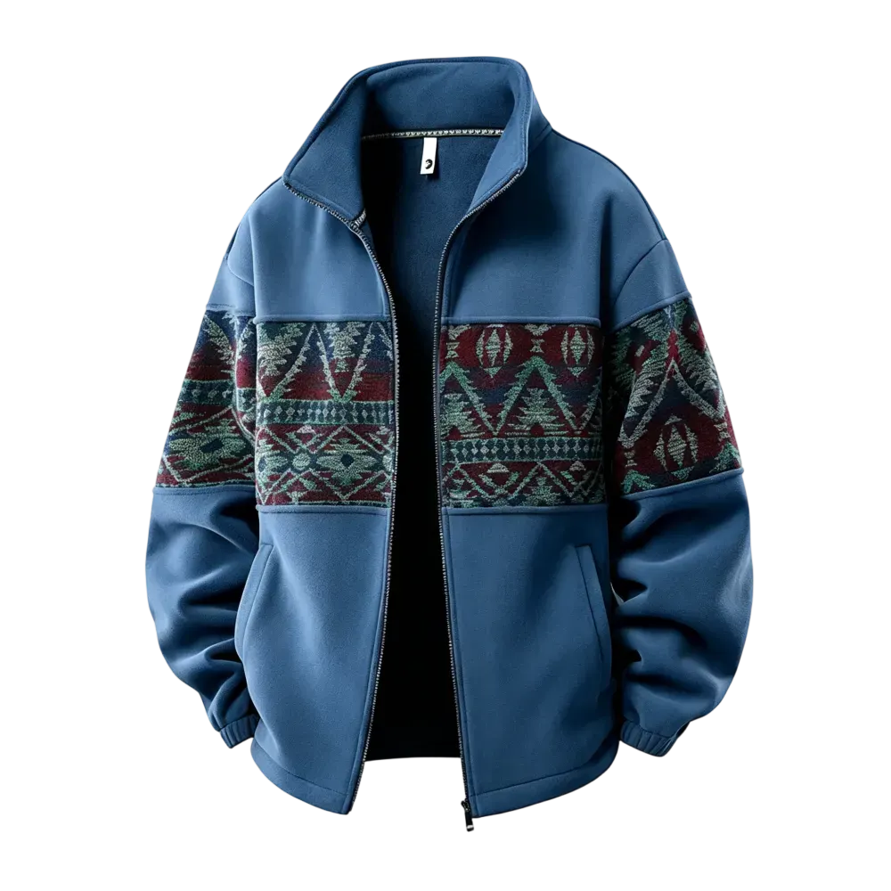 Men's Ethnic Pattern Full-Zip Fleece-Lined Long-Sleeve Jacket
