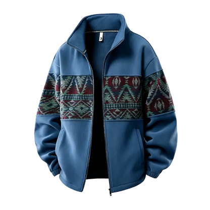Men's Ethnic Pattern Full-Zip Fleece-Lined Long-Sleeve Jacket