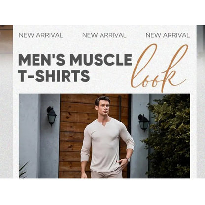 Men's slim-fit V-neck ribbed long-sleeved stretch T-shirt