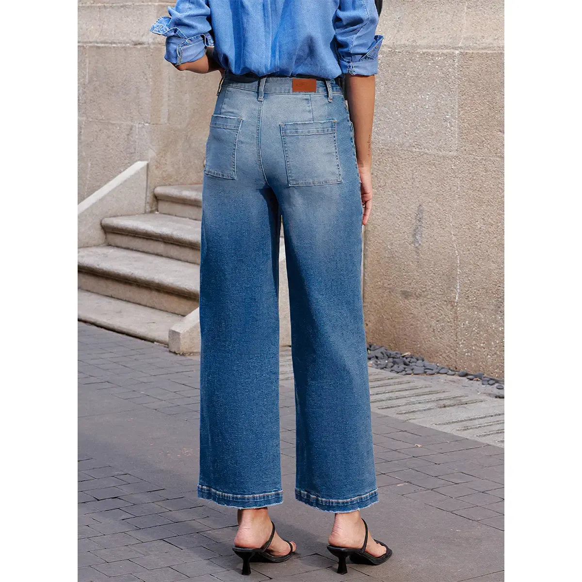 Women's wide leg high-waist stretch denim pants