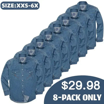 Men's Long Sleeve Stone-Washed and Pre-Washed Denim Work Shirt