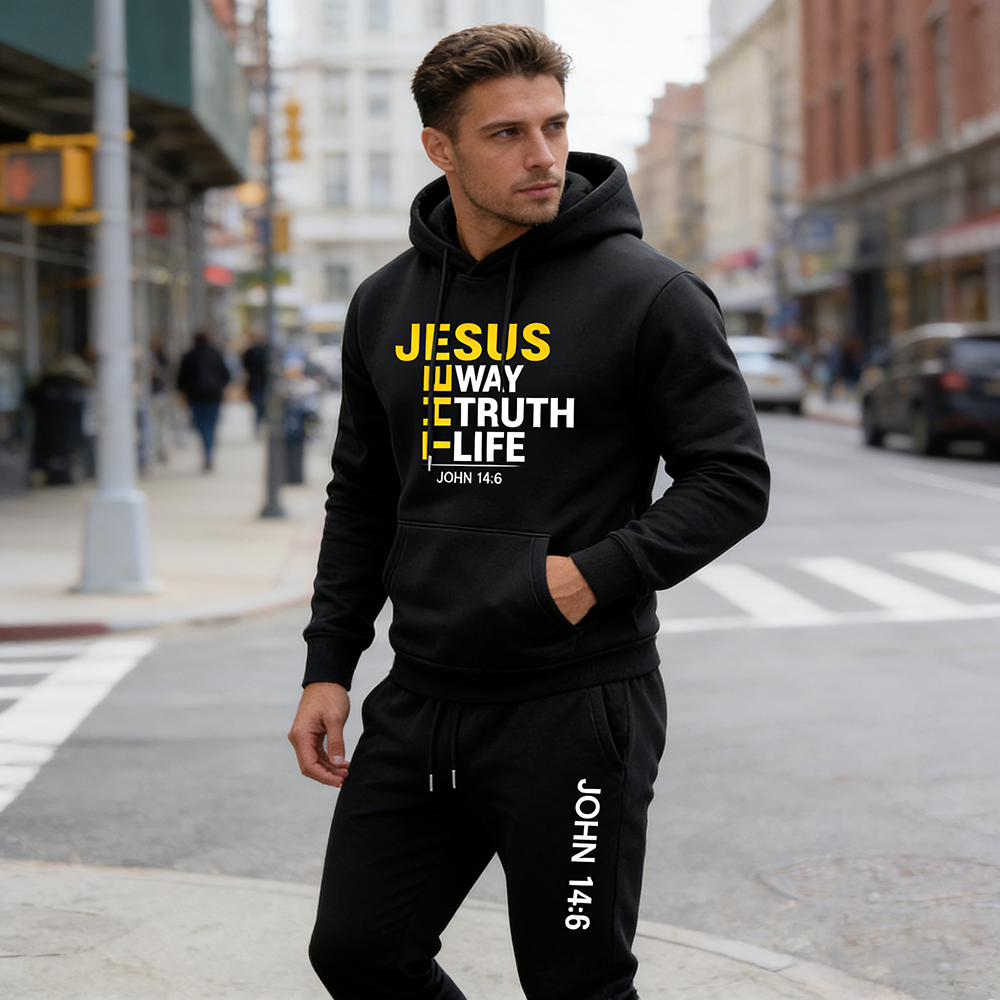 Men's Jesus Letter Printed Hoodie and Sweatpants Set