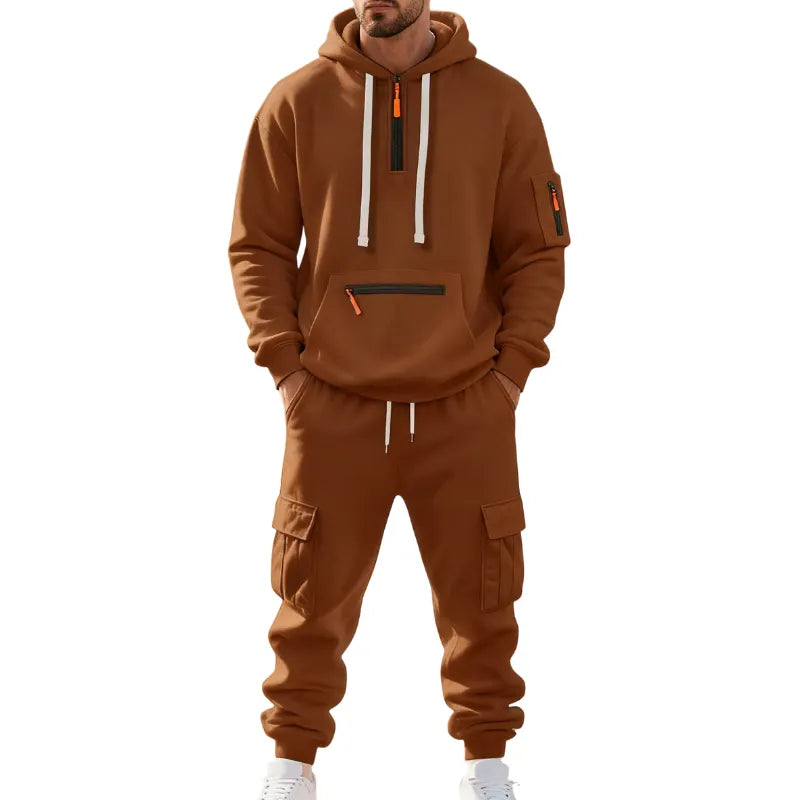 Men's 2-Piece Hooded Tracksuit Set | Casual Cargo Jogger Sweatpants & Oversized Hoodie | Streetwear Outfit