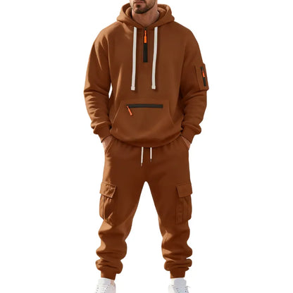 Men's 2-Piece Hooded Tracksuit Set | Casual Cargo Jogger Sweatpants & Oversized Hoodie | Streetwear Outfit