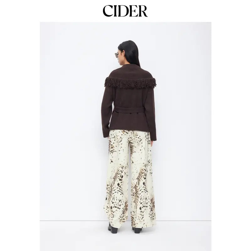 🔥 TODAY ONLY! LIMITED-TIME SALE! Cider Women's Fringed Wool-Blend Wrap Cardigan with Belt – Chic Beige | SHOP NOW!