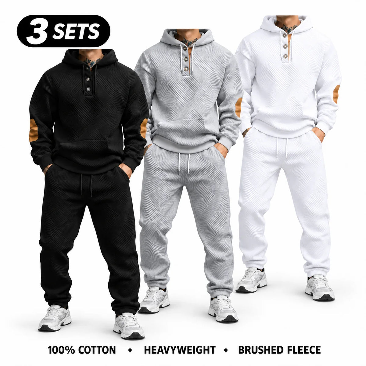 Men's 2-Piece 100% Cotton Heavyweight Brushed Fleece Hoodie & Sweatpants Set
