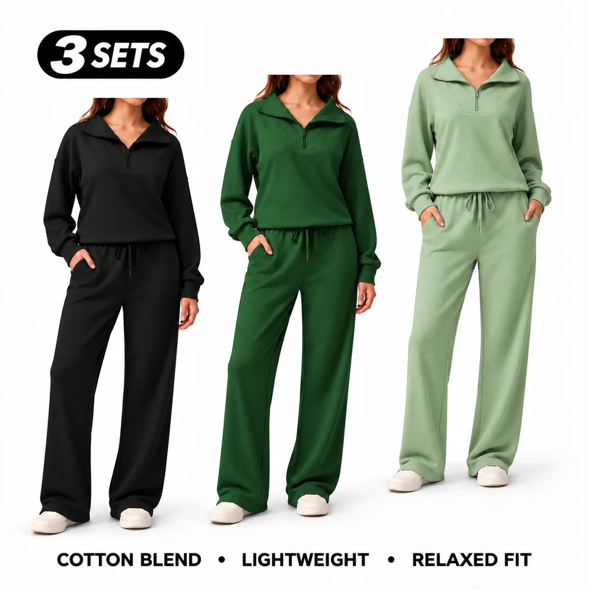 Women's Cotton-Blend Lightweight Relaxed-Fit Half-Zip Tracksuit Set