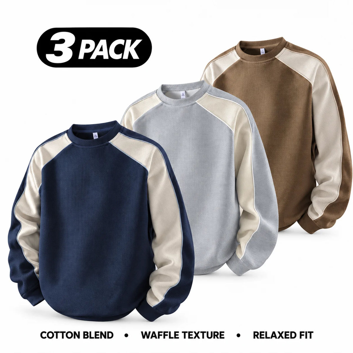 Men's 100% Cotton French Terry Relaxed-Fit Color-Block Crew Neck Sweatshirt