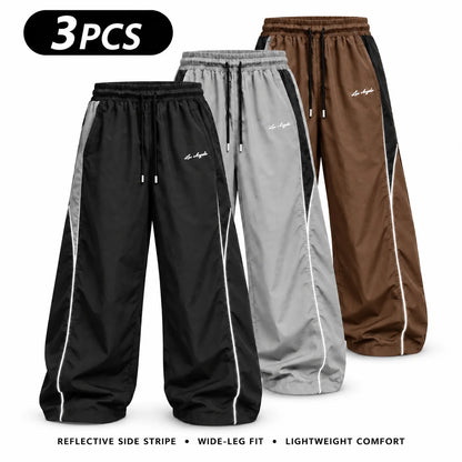 Men's Reflective Side Stripe Wide-Leg Streetwear Pants