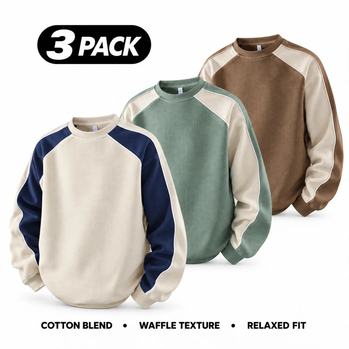 Men's 100% Cotton French Terry Relaxed-Fit Color-Block Crew Neck Sweatshirt