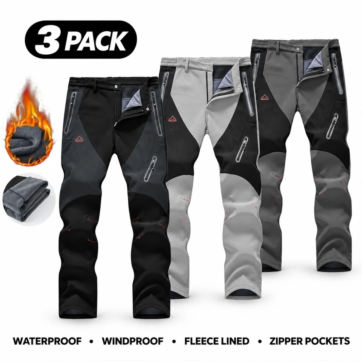 Men's Waterproof Insulated Thermal Softshell Hiking Pants with Zipper Pockets