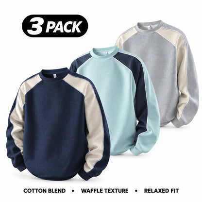Men's 100% Cotton French Terry Relaxed-Fit Color-Block Crew Neck Sweatshirt