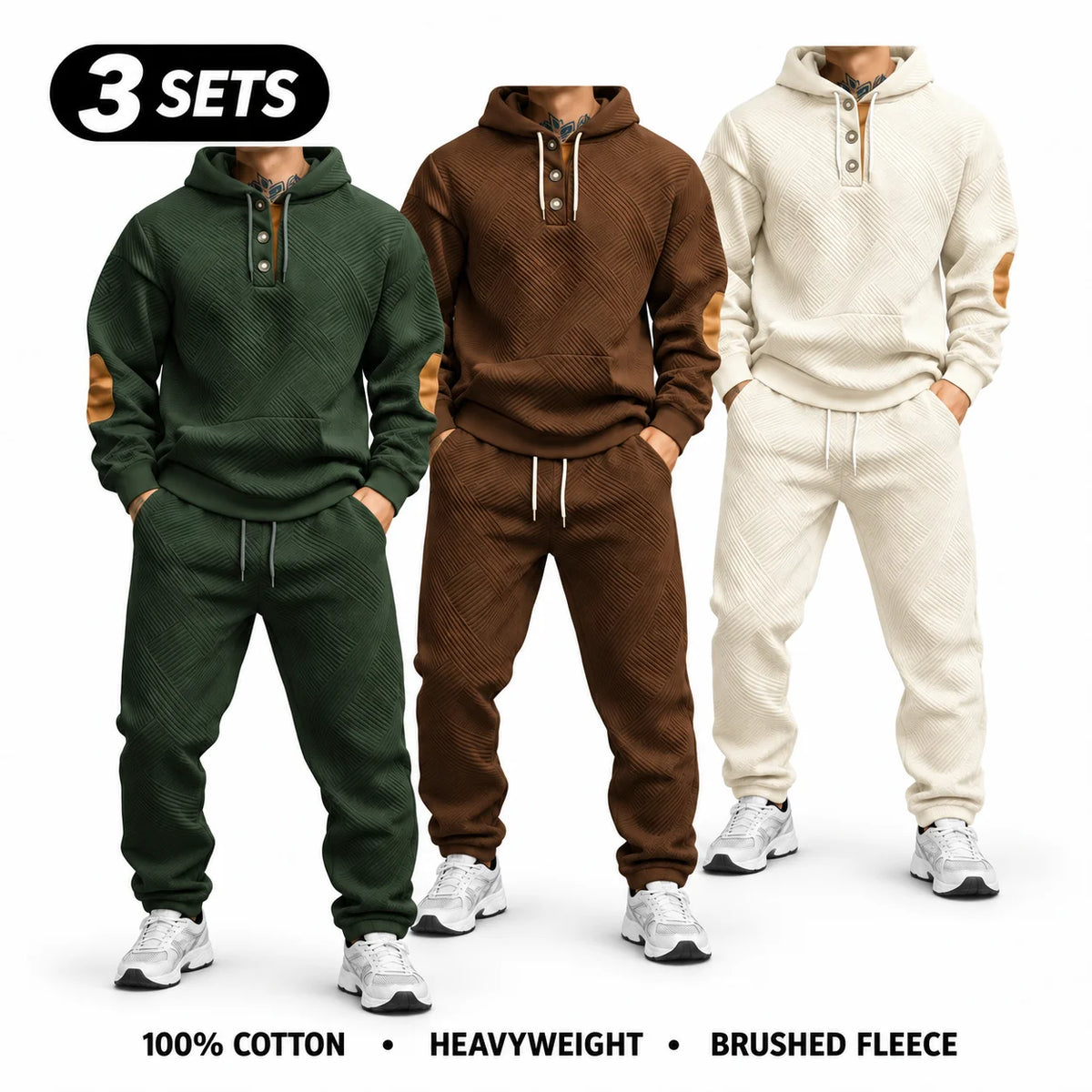 Men's 2-Piece 100% Cotton Heavyweight Brushed Fleece Hoodie & Sweatpants Set