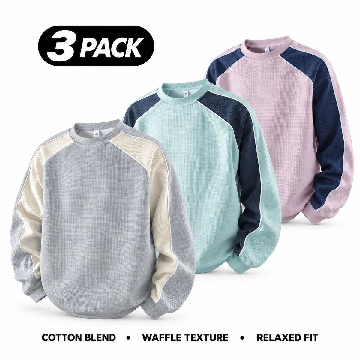 Men's 100% Cotton French Terry Relaxed-Fit Color-Block Crew Neck Sweatshirt