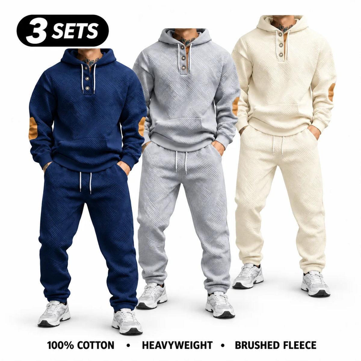 Men's 2-Piece 100% Cotton Heavyweight Brushed Fleece Hoodie & Sweatpants Set