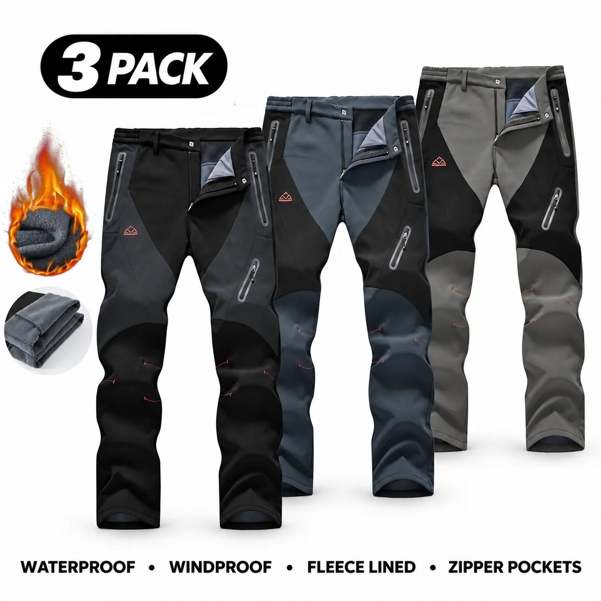 Men's Waterproof Insulated Thermal Softshell Hiking Pants with Zipper Pockets