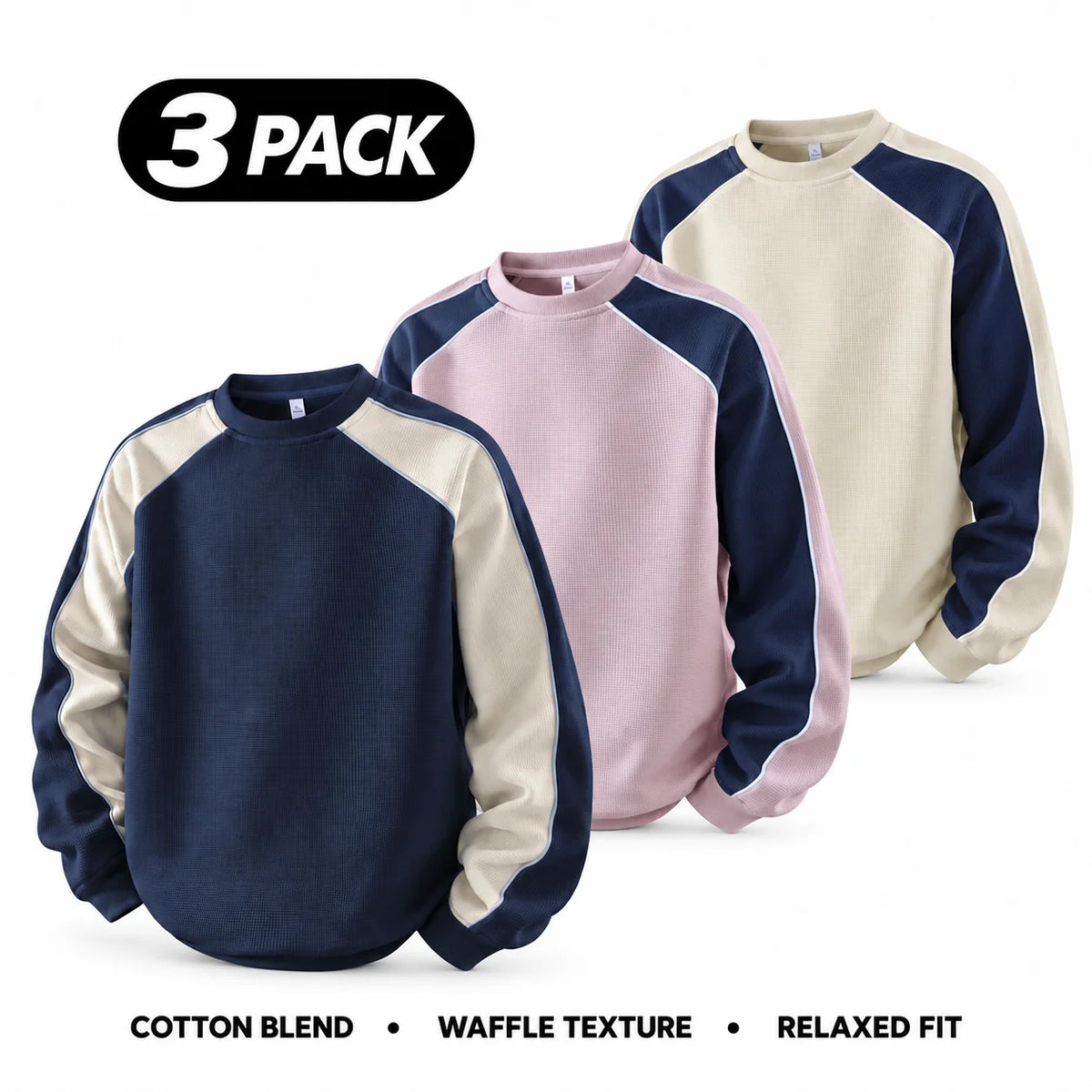 Men's 100% Cotton French Terry Relaxed-Fit Color-Block Crew Neck Sweatshirt