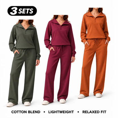 Women's Cotton-Blend Lightweight Relaxed-Fit Half-Zip Tracksuit Set