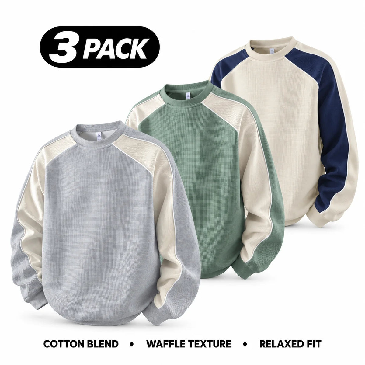 Men's 100% Cotton French Terry Relaxed-Fit Color-Block Crew Neck Sweatshirt