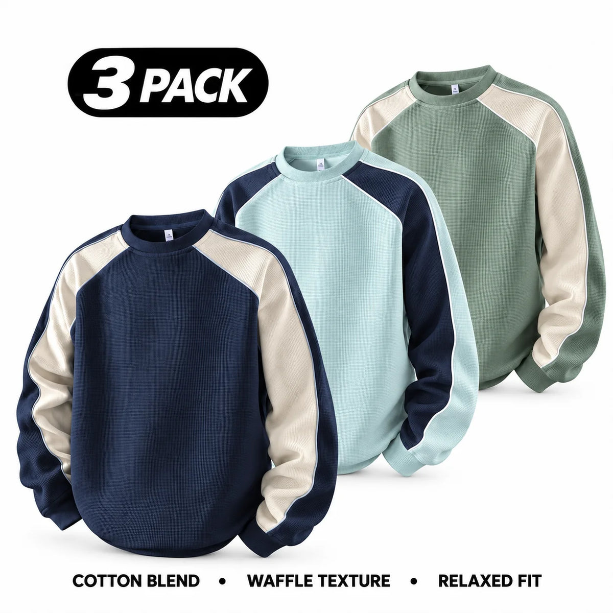 Men's 100% Cotton French Terry Relaxed-Fit Color-Block Crew Neck Sweatshirt