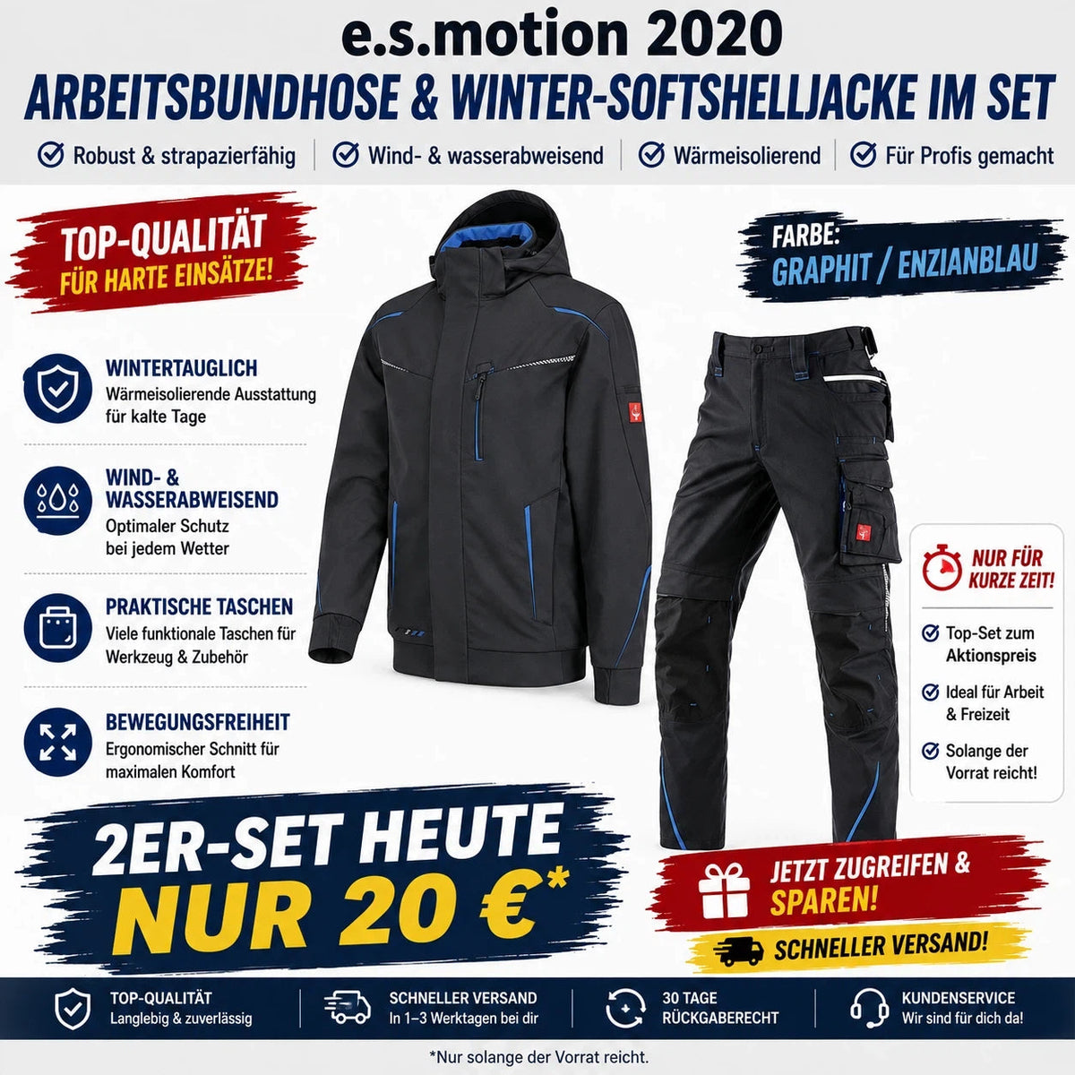 ☀️ WINTER-SALE IM SOMMER ❄️ Softshelljacke × Bundhose e.s.motion 2020 Set