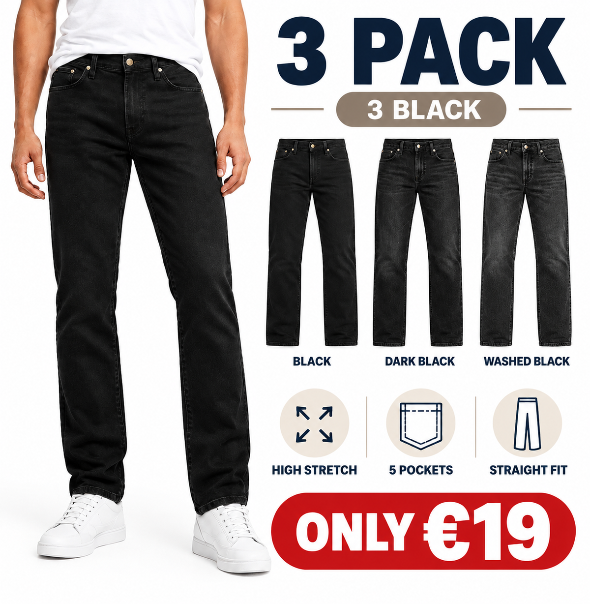 Begrenzter Vorrat! Herren Slim Straight Jeans mit Flex-Stretch & 5 Taschen