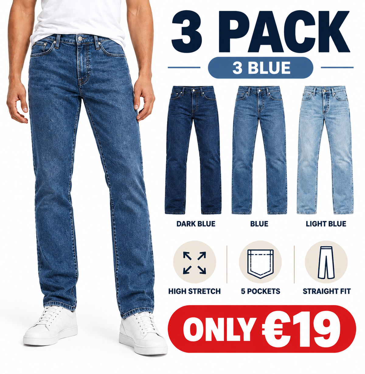 Begrenzter Vorrat! Herren Slim Straight Jeans mit Flex-Stretch & 5 Taschen