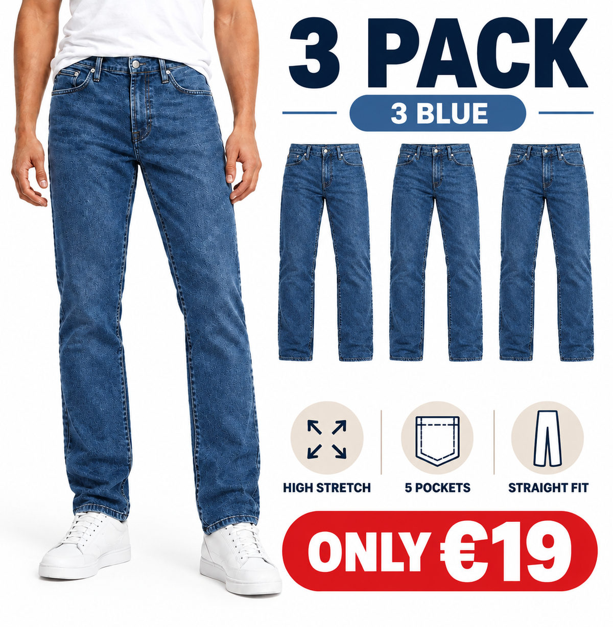 Begrenzter Vorrat! Herren Slim Straight Jeans mit Flex-Stretch & 5 Taschen
