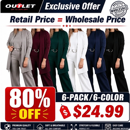 Elegant 3-piece set including long cardigan, top and pants