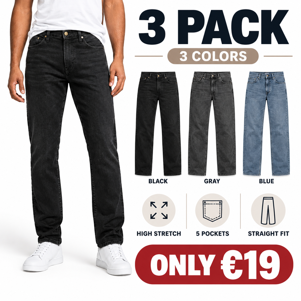 Begrenzter Vorrat! Herren Slim Straight Jeans mit Flex-Stretch & 5 Taschen