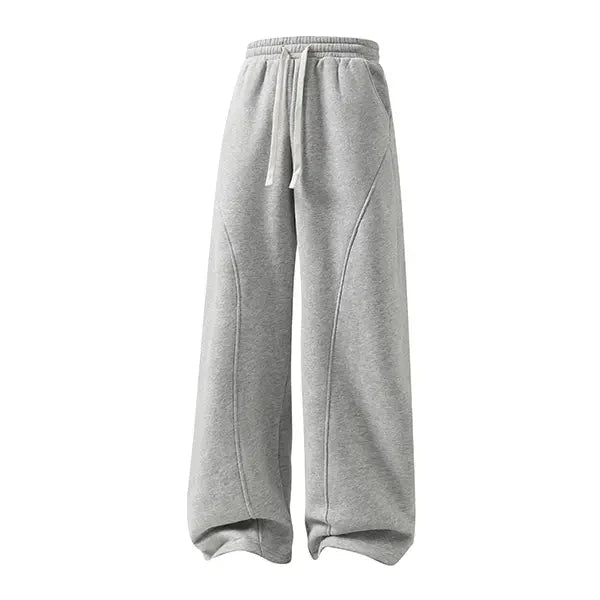Men's Solid-Color Drawstring Pants with Curved Blade Design