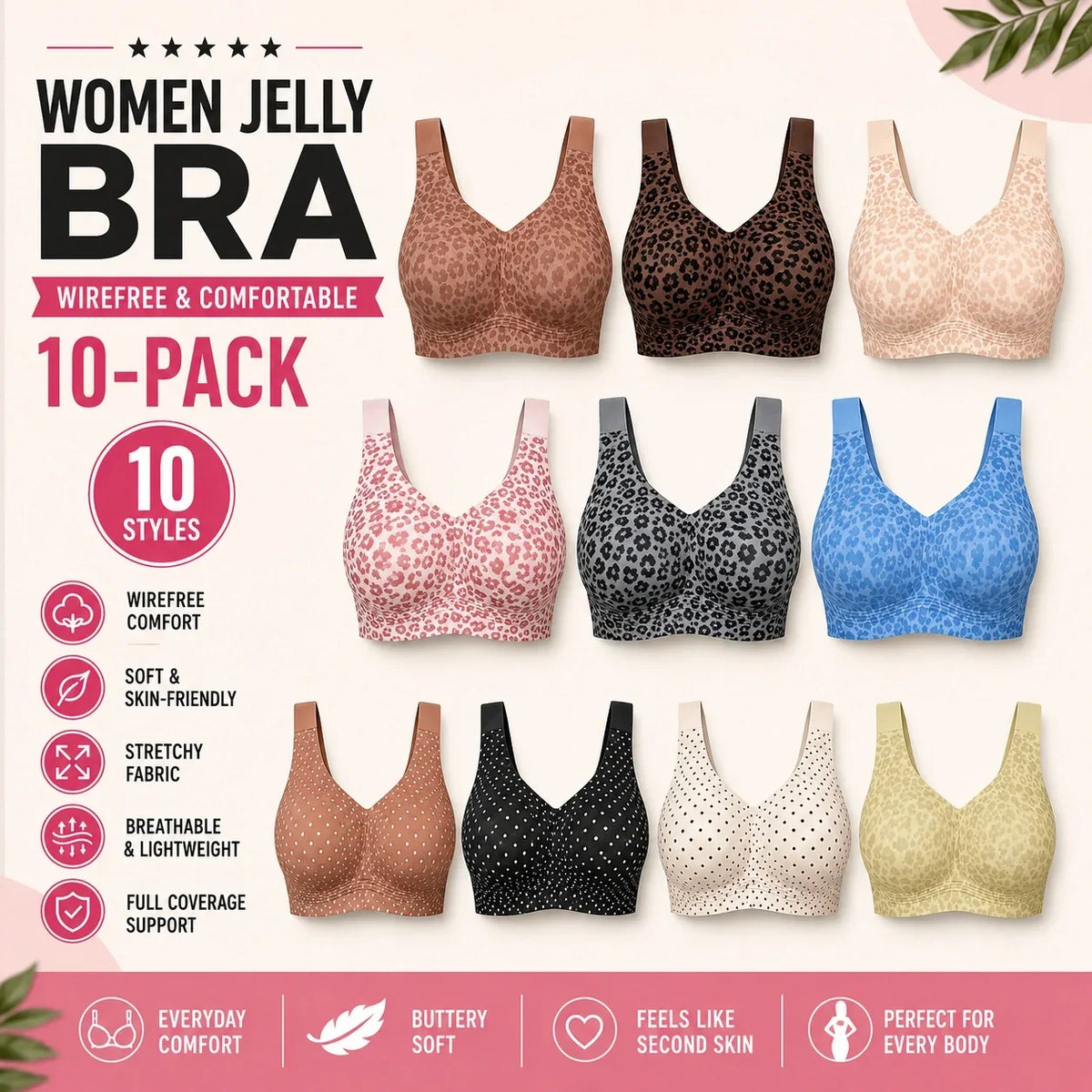 🔥 Clearance Sale — Limited Stock! 🔥Women Jelly Bras Wirefree Full Coverage No Underwire