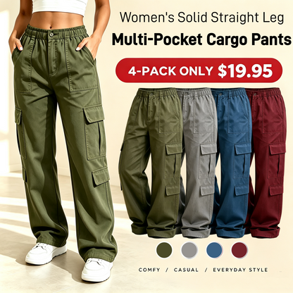 LAST DAY SALEWomen's Solid Straight Multi-Pocket Cargo Pants
