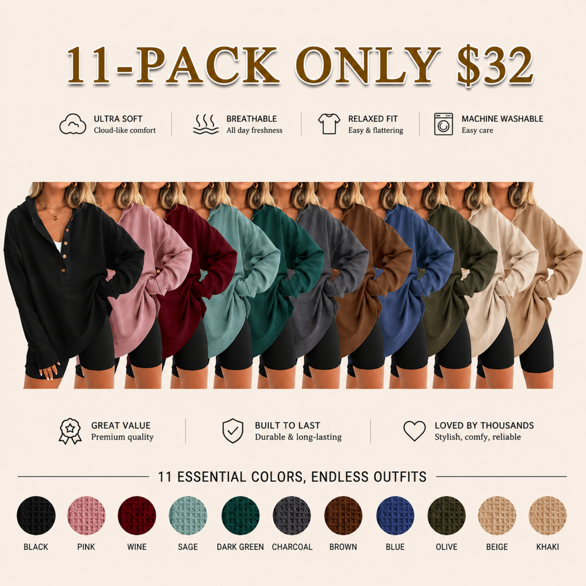 🔥Oversized V-Neck Hoodie – Side Slit Pullover