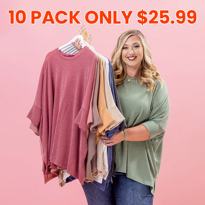 Raised Rib Easy-Fit Dolman 3/4 Sleeve Top