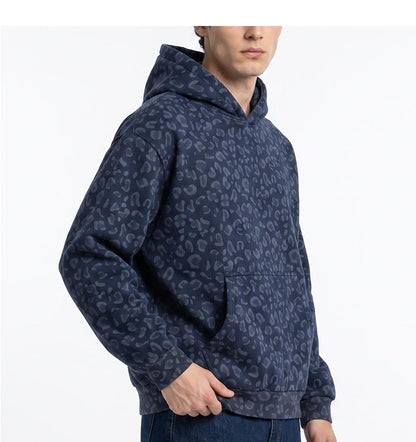 Unisex 100% Cotton Leopard Print Loose Fit Hoodie for Fall & Winter