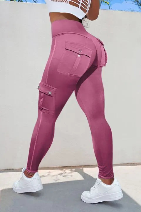 Solid Flap Pocket High Waist Sports Leggings