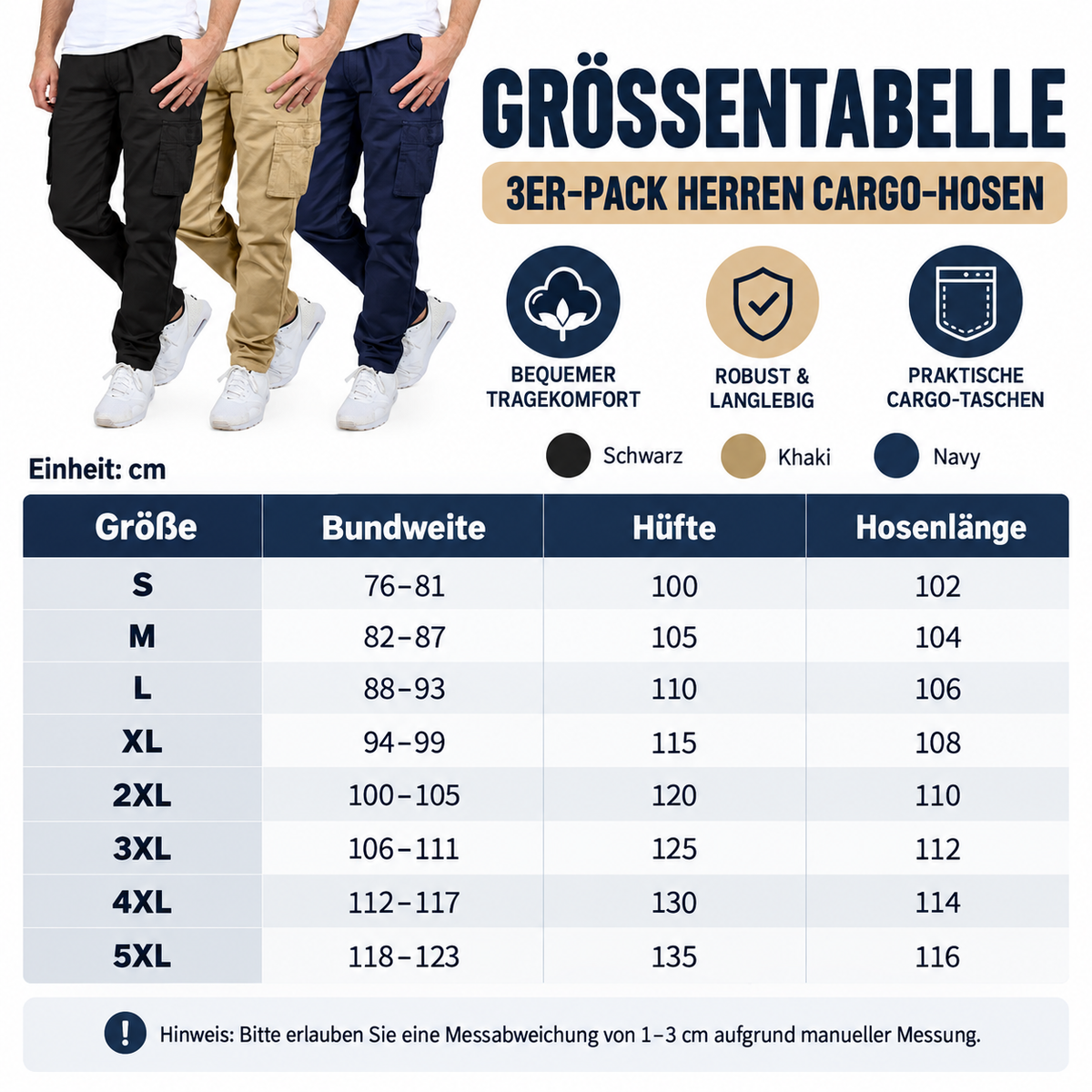 Herren Flex-Stretch Baumwoll-Cargohosen