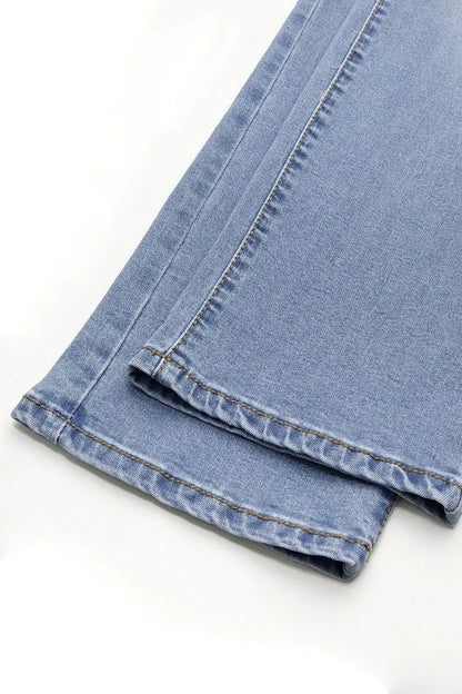 Double Button Mid Waist Straight Leg Jeans