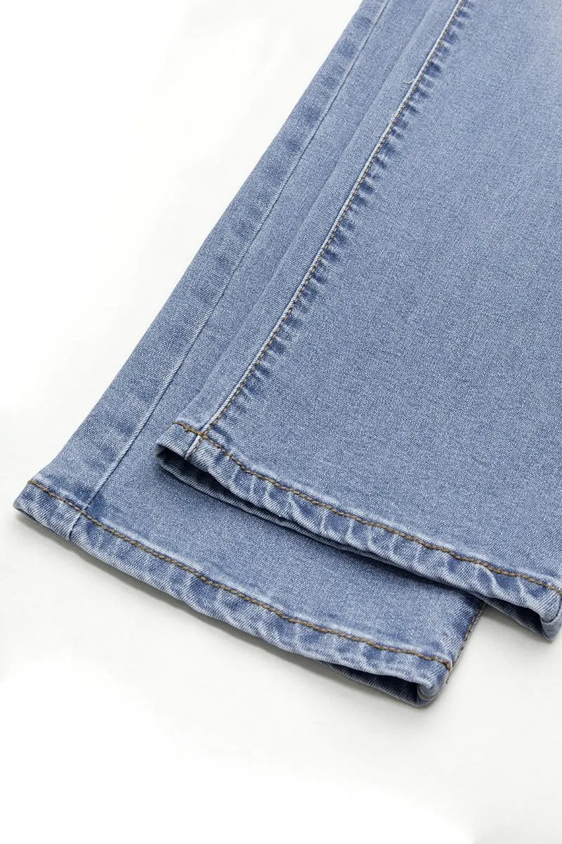 Double Button Mid Waist Straight Leg Jeans