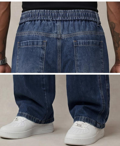 Men's Stretch 100% Cotton Loose Fit Jeans with Elastic Drawstring Waist