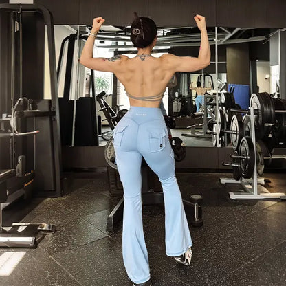 Women's High Waisted Scrunch Flare Yoga Leggings with Pockets