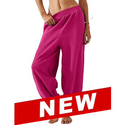 Women's Baggy Wide-Leg Pants - Casual, Elastic-Waisted, Bohemian Minimalist Basic Women's Clothes Bottom with Pockets,summerwins