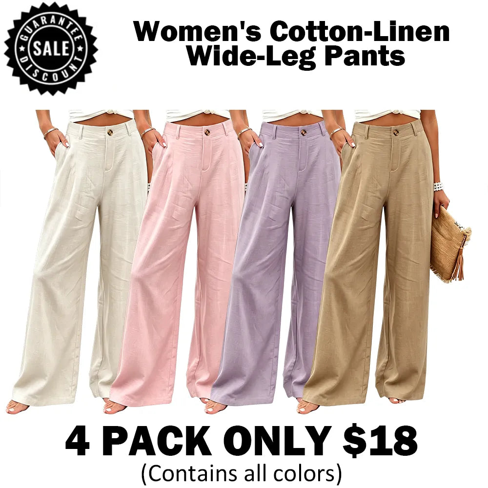 Womens Cotton Linen Pants Casual Wide Leg Trousers