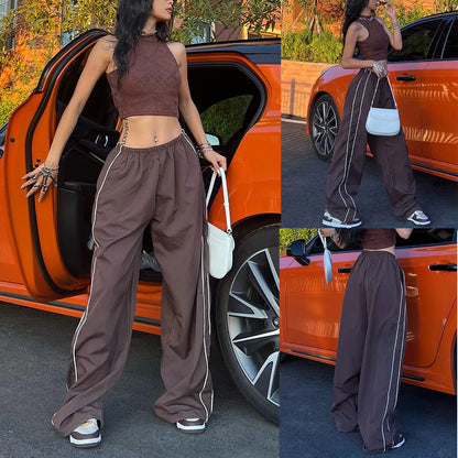 Women's Parachute Pants Wide Leg Baggy Pants Y2K Elastic Waist Jogger Sweatpants Track Pants Streetwear