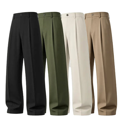Men's cool‑touch fabric Business Casual Pants - High Waist, Loose Fit, Drapey Pleated Straight-Leg