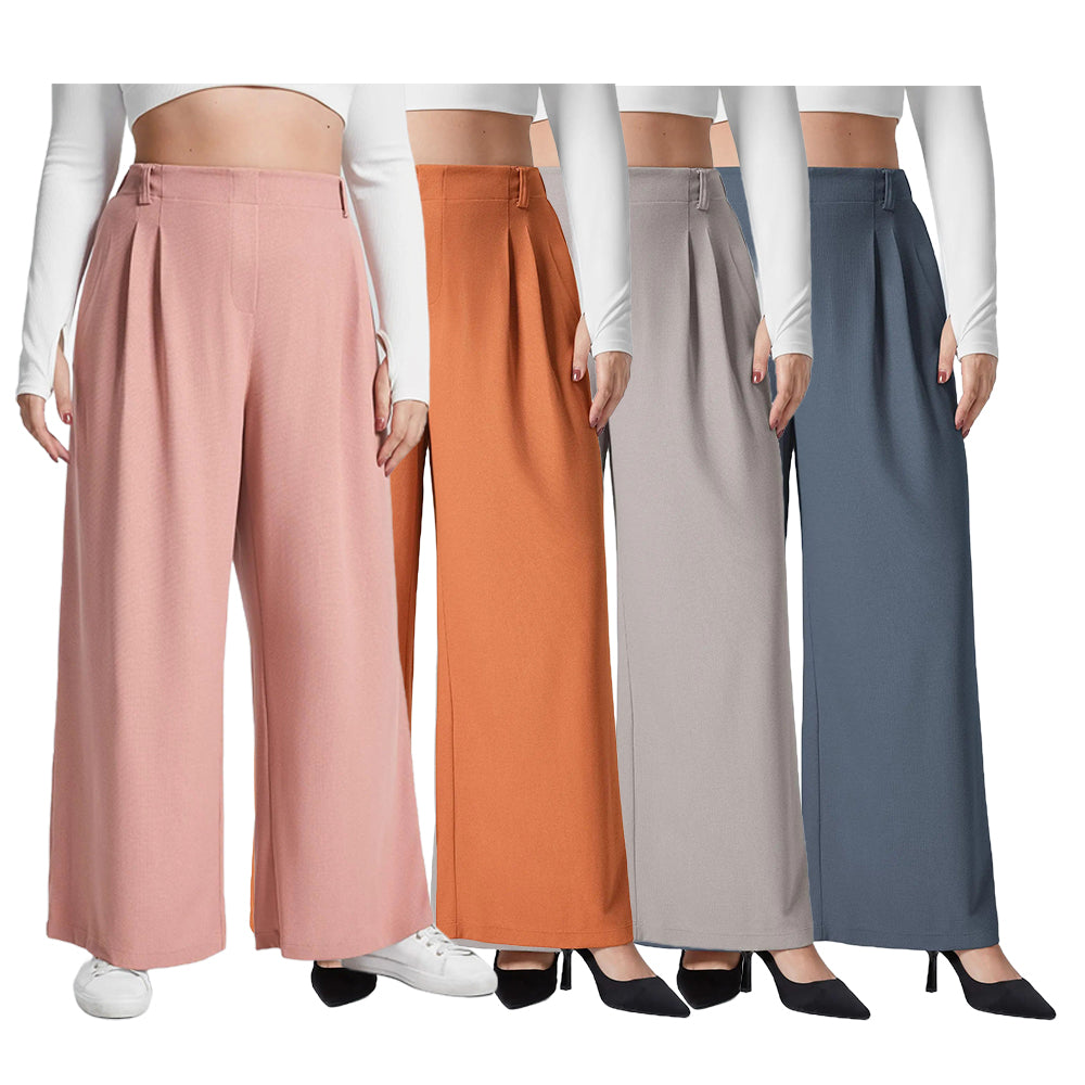 High Waisted Pocket Wide Leg Waffle Work Plus Size Pants