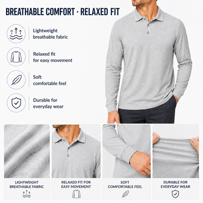 Men's Relaxed Textured Long Sleeve Polo Shirt